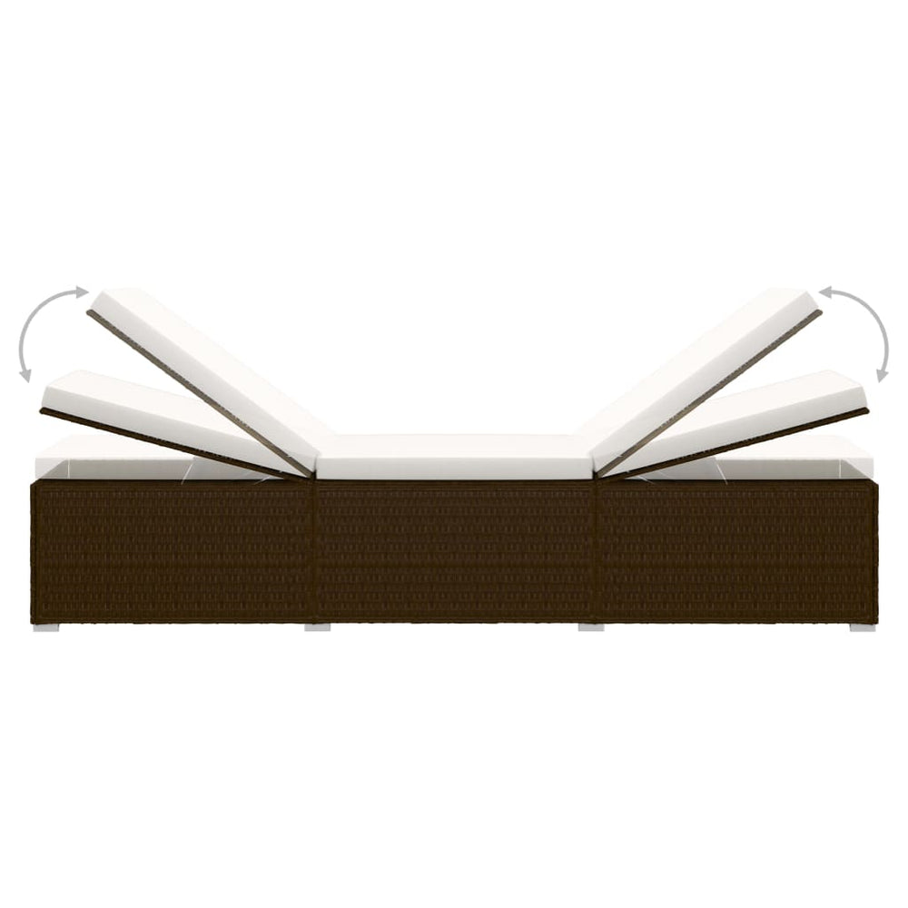 Ligbed met kussen en theetafel poly rattan bruin MeubelReus