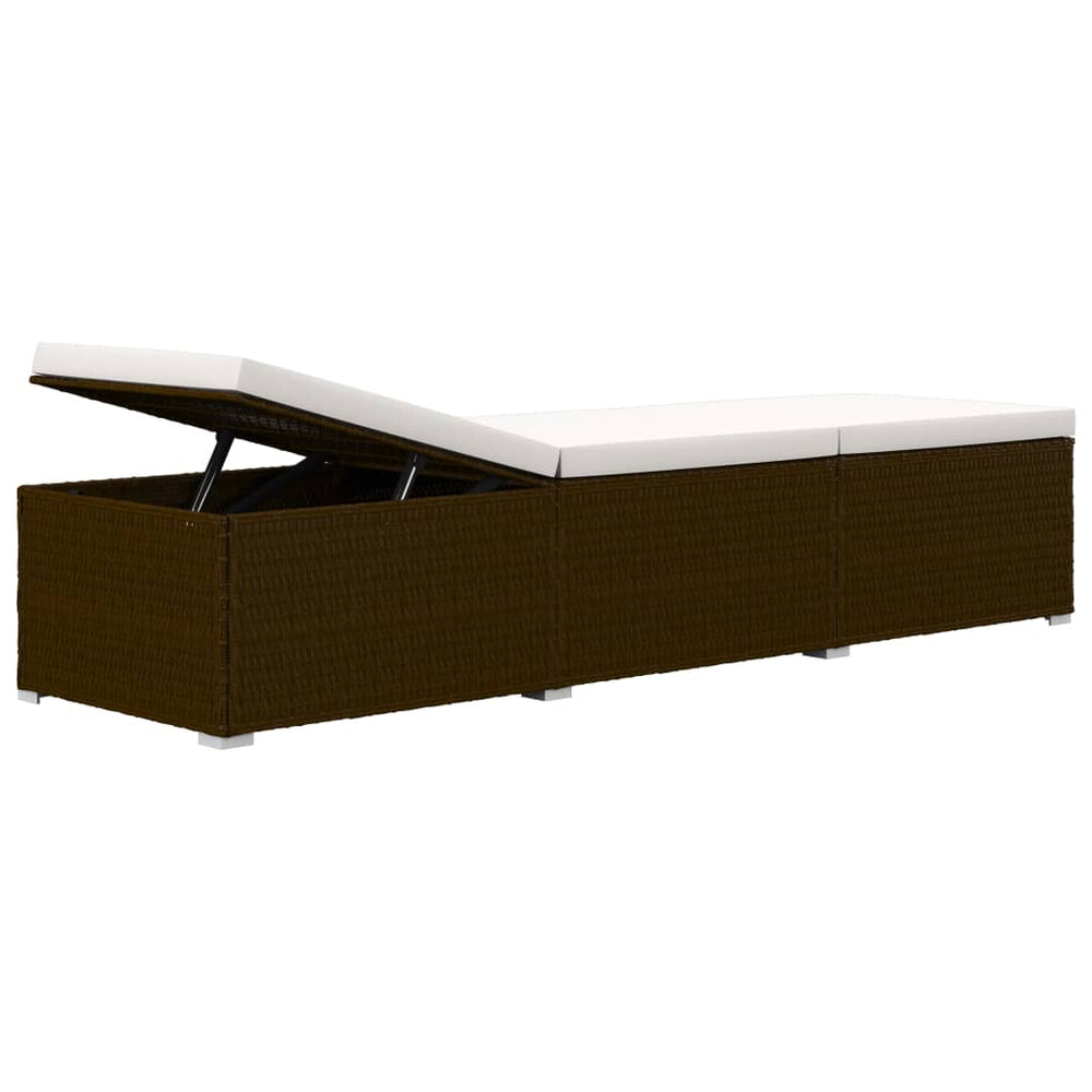 Ligbed met kussen en theetafel poly rattan bruin MeubelReus