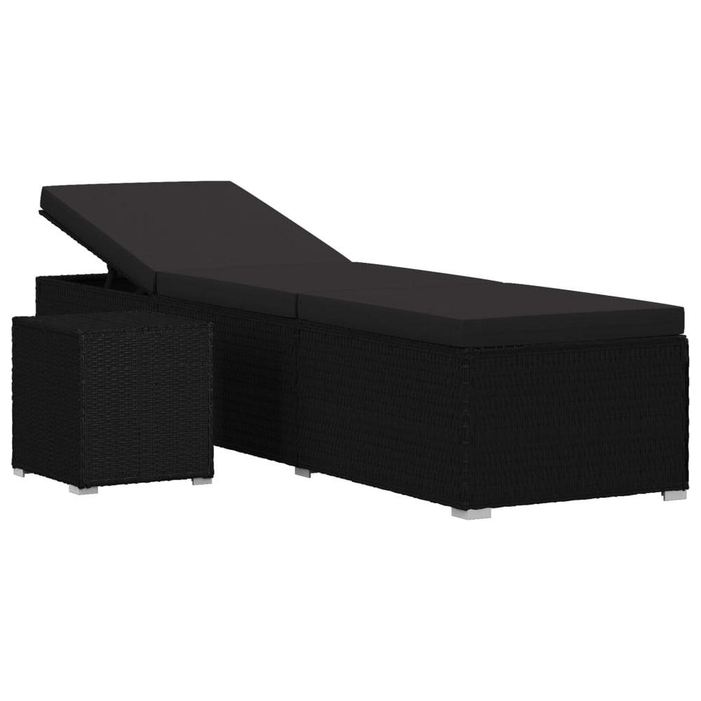Ligbed met kussen en theetafel poly rattan zwart MeubelReus