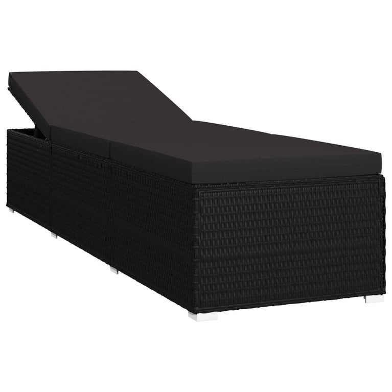 Ligbed met kussen en theetafel poly rattan zwart MeubelReus