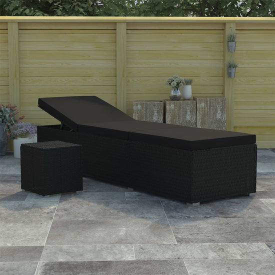 Ligbed met kussen en theetafel poly rattan zwart MeubelReus
