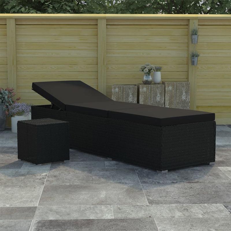 Ligbed met kussen en theetafel poly rattan zwart MeubelReus