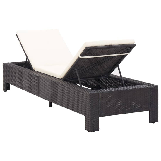 Ligbed met kussen poly rattan zwart MeubelReus