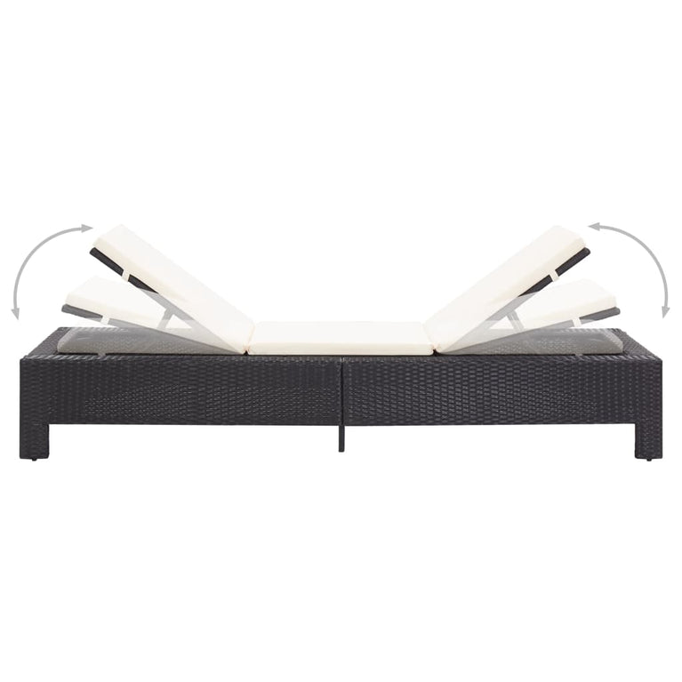 Ligbed met kussen poly rattan zwart MeubelReus