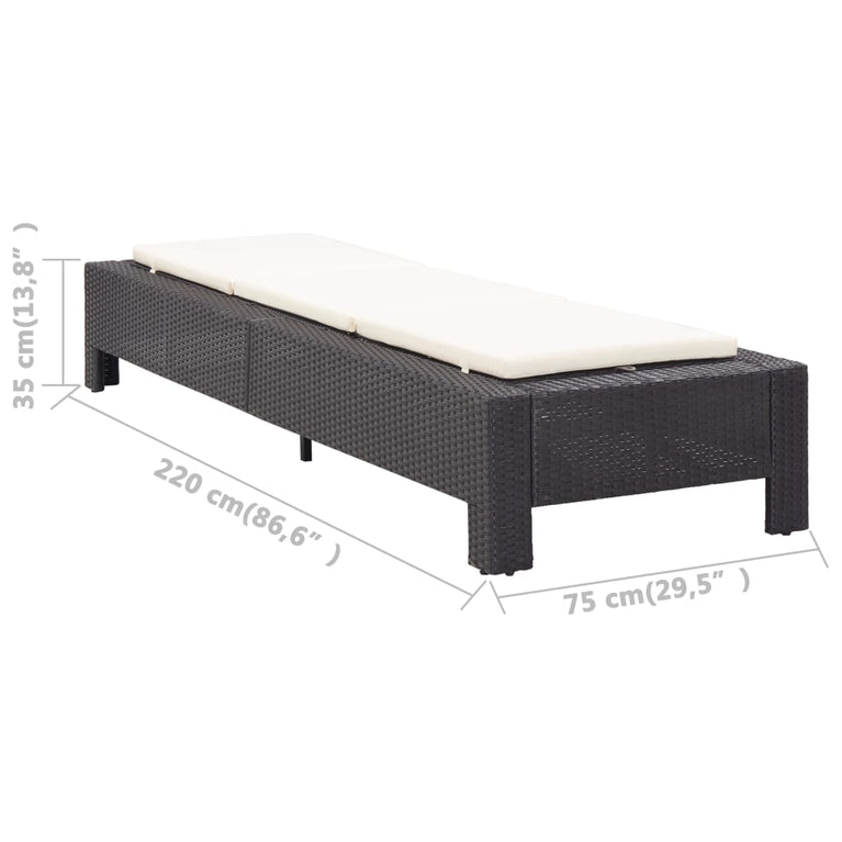 Ligbed met kussen poly rattan zwart MeubelReus
