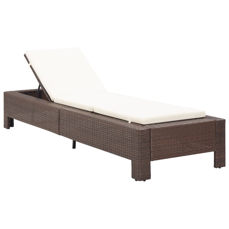 Ligbed met kussen poly rattan bruin MeubelReus