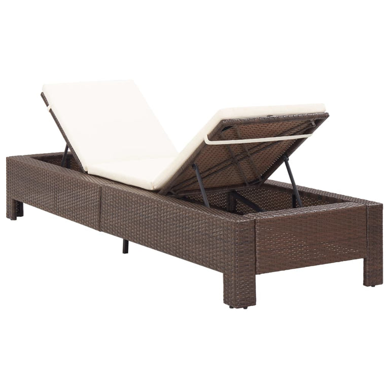 Ligbed met kussen poly rattan bruin MeubelReus