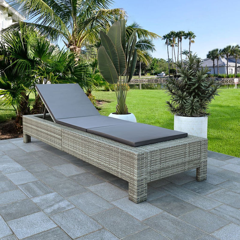 Ligbed met kussen poly rattan grijs MeubelReus