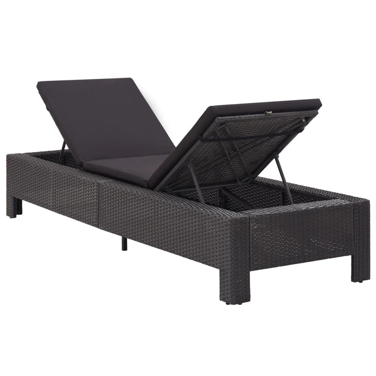Ligbed met kussen poly rattan zwart MeubelReus