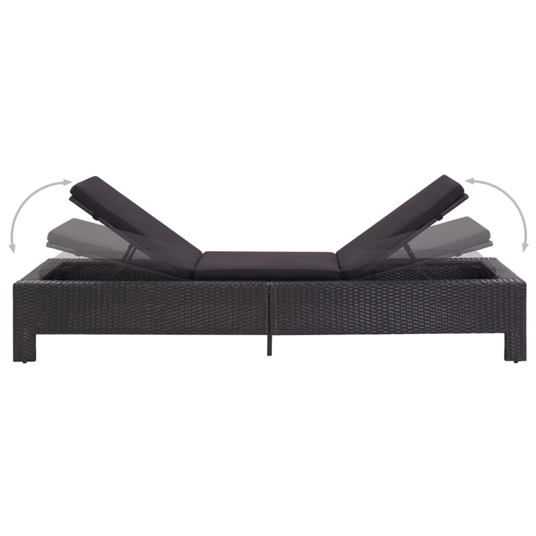 Ligbed met kussen poly rattan zwart MeubelReus