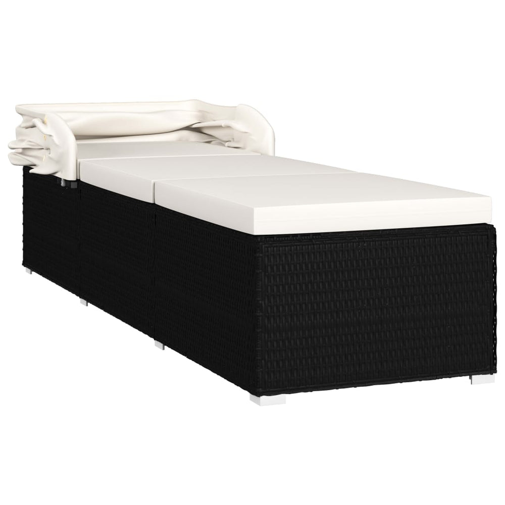 Ligbed met luifel en kussen poly rattan crèmewit MeubelReus