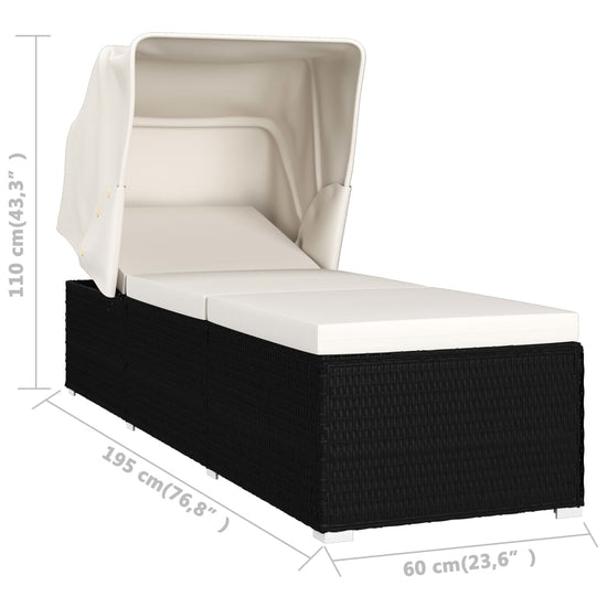 Ligbed met luifel en kussen poly rattan crèmewit MeubelReus