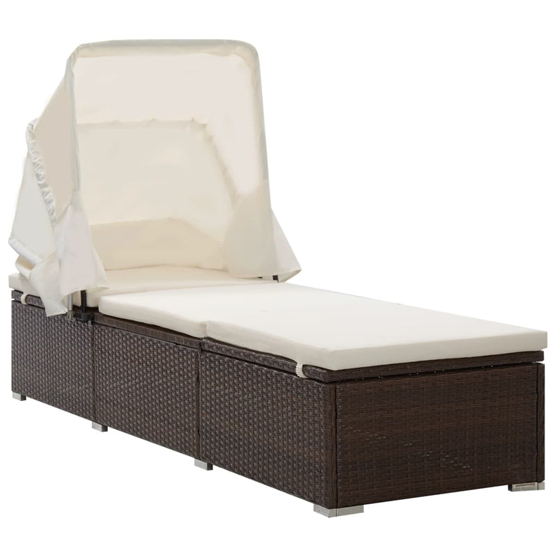 Ligbed met luifel en kussen poly rattan bruin MeubelReus