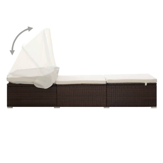 Ligbed met luifel en kussen poly rattan bruin MeubelReus