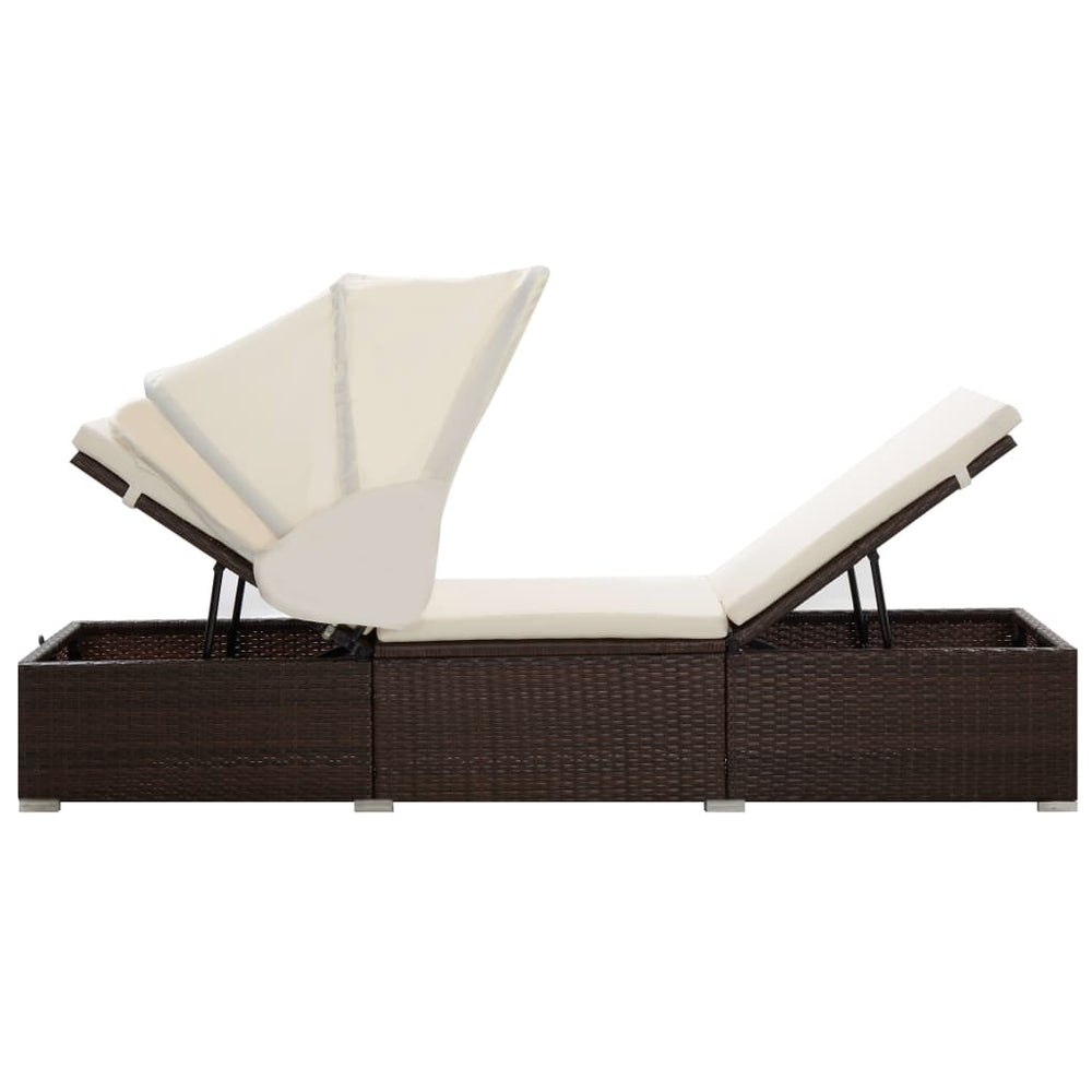 Ligbed met luifel en kussen poly rattan bruin MeubelReus