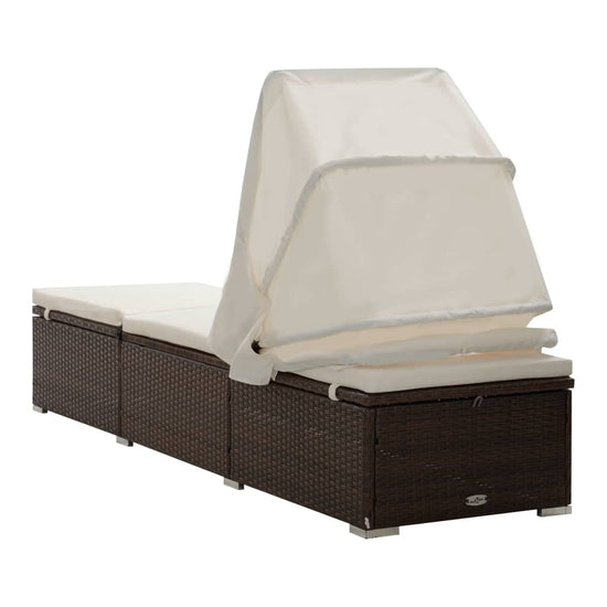 Ligbed met luifel en kussen poly rattan bruin MeubelReus