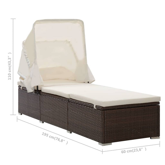 Ligbed met luifel en kussen poly rattan bruin MeubelReus
