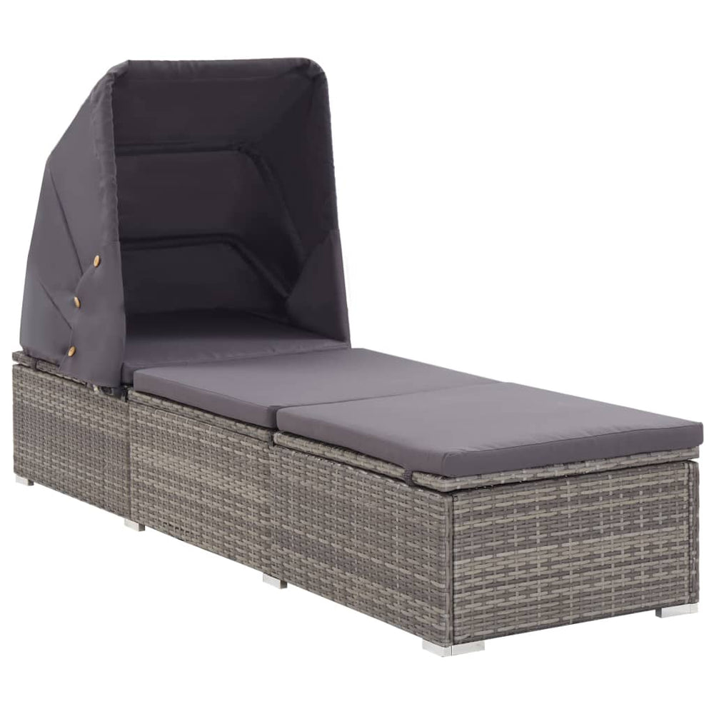 Ligbed met luifel en kussen poly rattan grijs MeubelReus