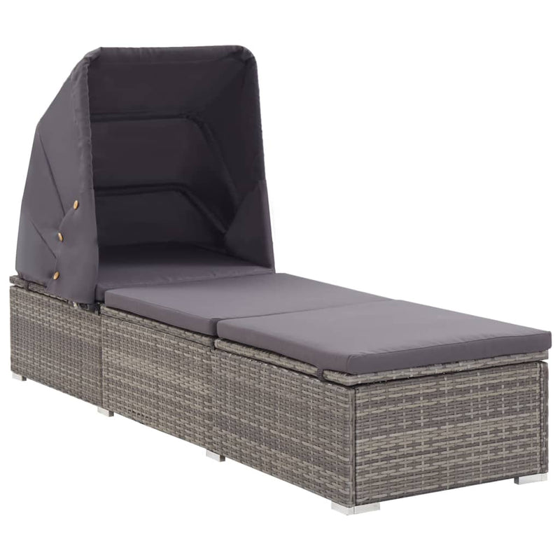 Ligbed met luifel en kussen poly rattan grijs MeubelReus
