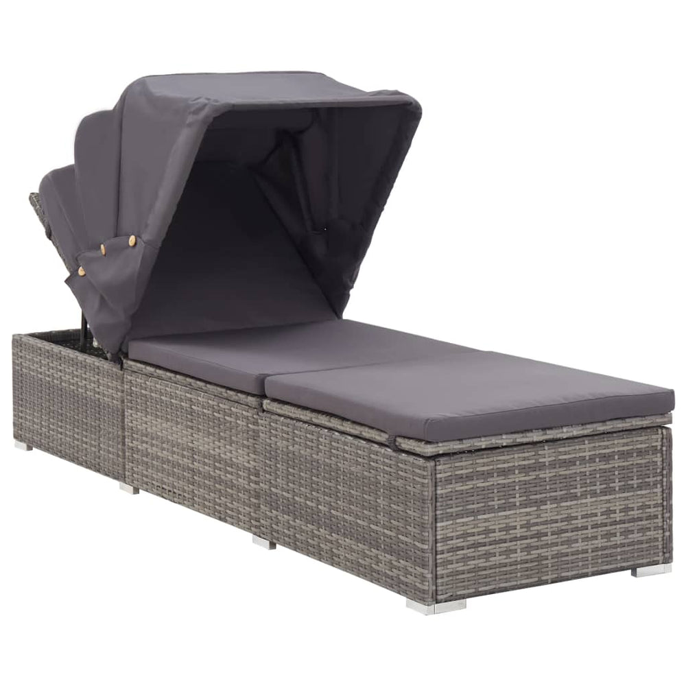 Ligbed met luifel en kussen poly rattan grijs MeubelReus