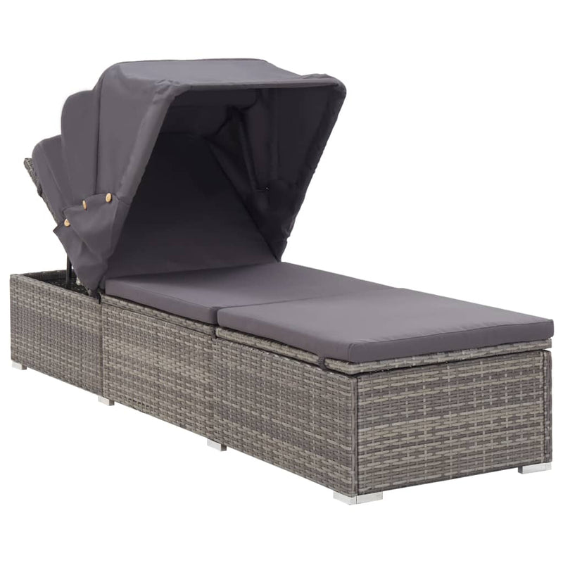 Ligbed met luifel en kussen poly rattan grijs MeubelReus