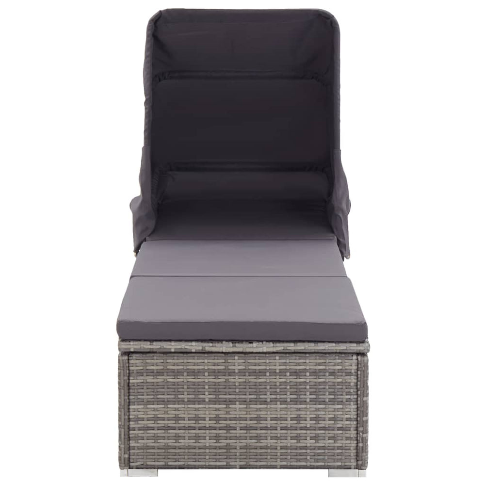 Ligbed met luifel en kussen poly rattan grijs MeubelReus