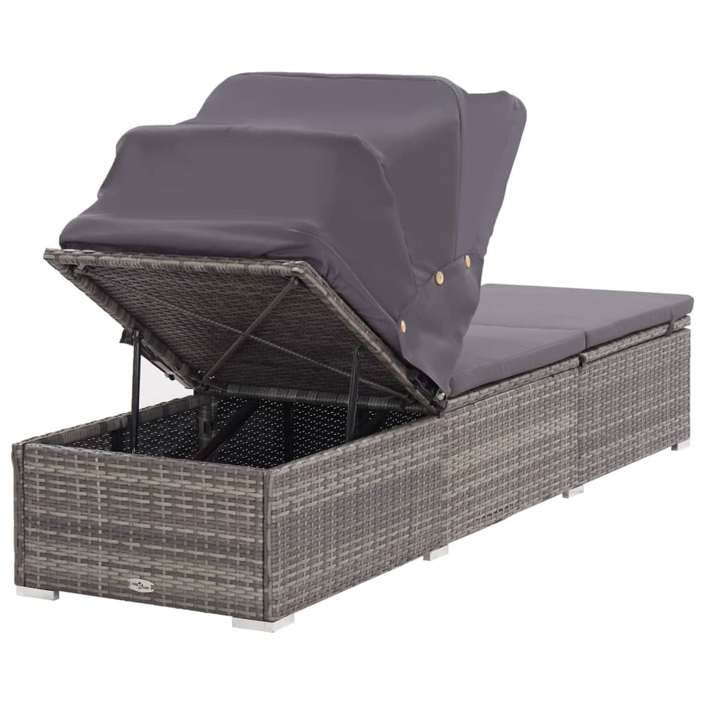 Ligbed met luifel en kussen poly rattan grijs MeubelReus