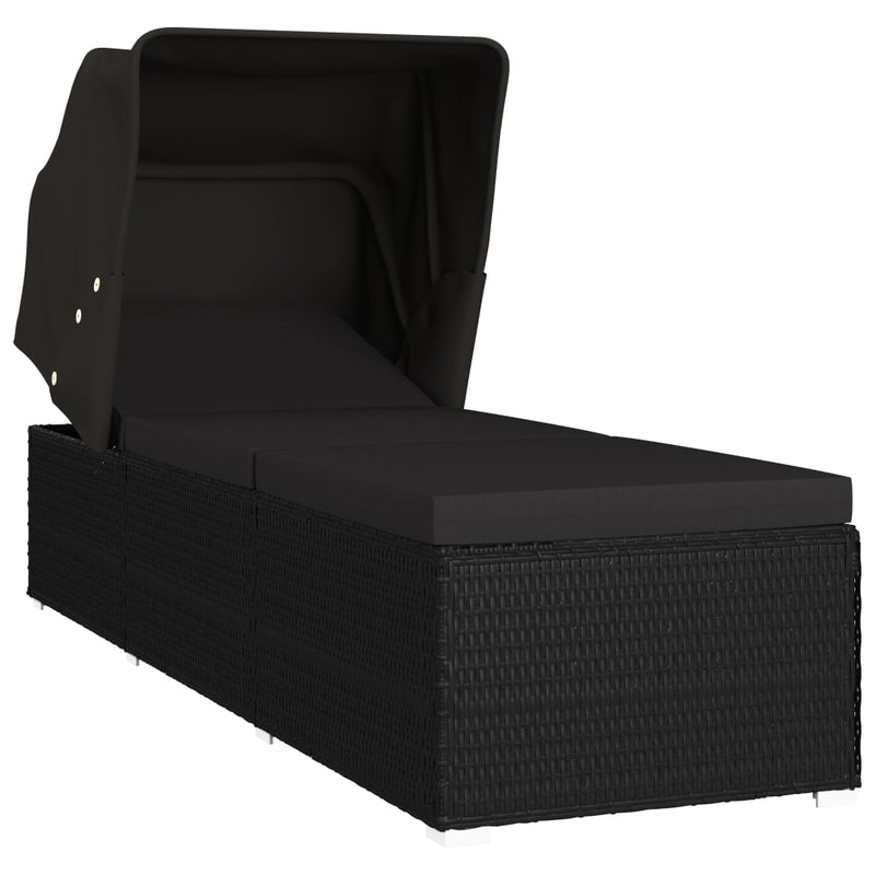 Ligbed met luifel en kussen poly rattan zwart MeubelReus