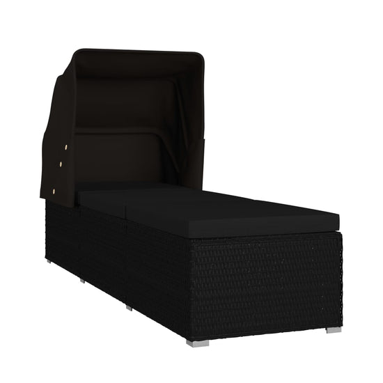 Ligbed met luifel en kussen poly rattan zwart MeubelReus
