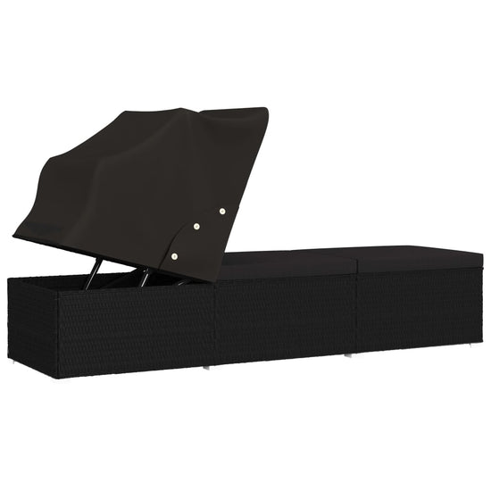 Ligbed met luifel en kussen poly rattan zwart MeubelReus