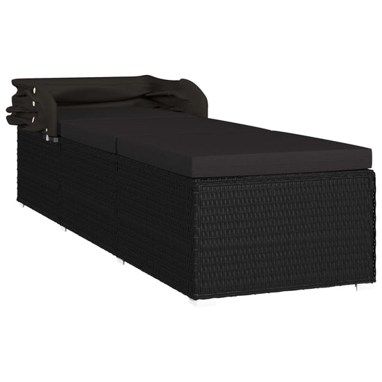 Ligbed met luifel en kussen poly rattan zwart MeubelReus