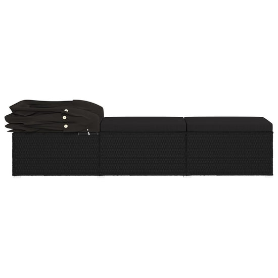 Ligbed met luifel en kussen poly rattan zwart MeubelReus