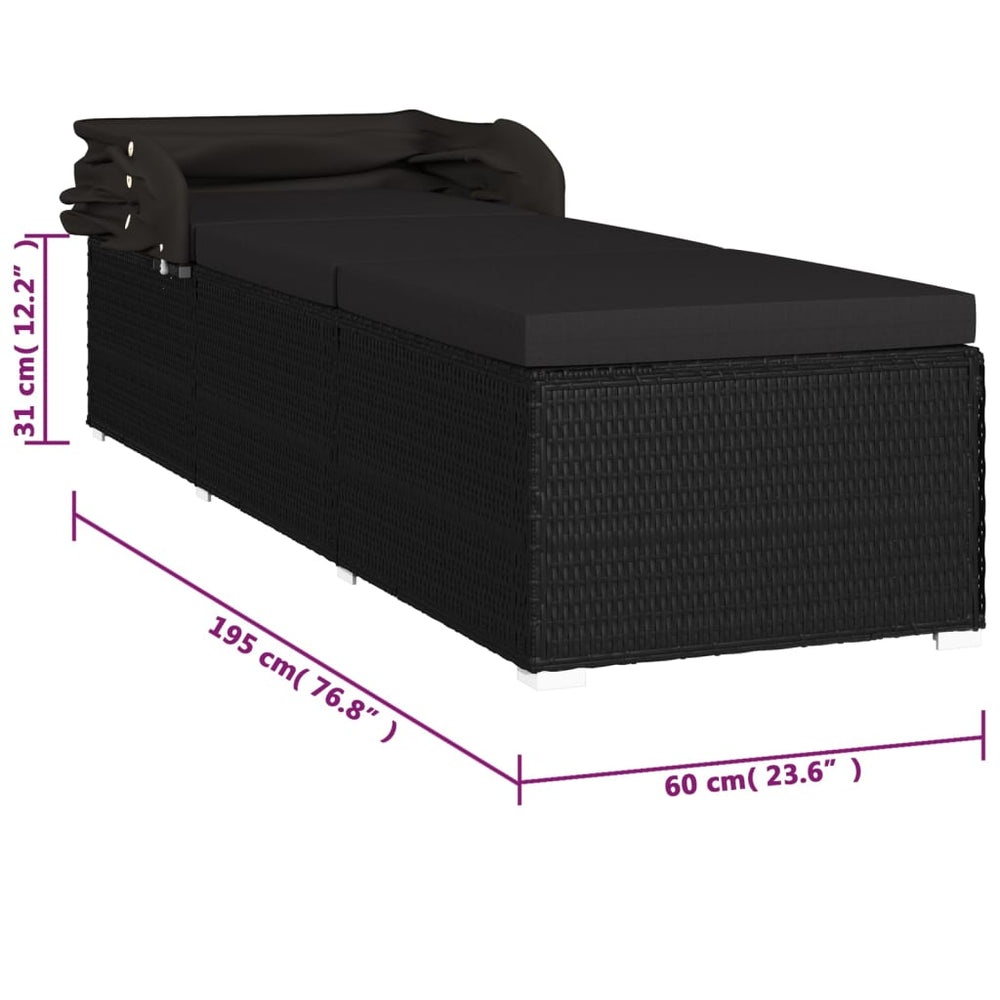 Ligbed met luifel en kussen poly rattan zwart MeubelReus