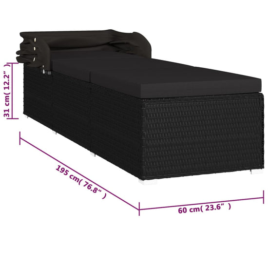 Ligbed met luifel en kussen poly rattan zwart MeubelReus