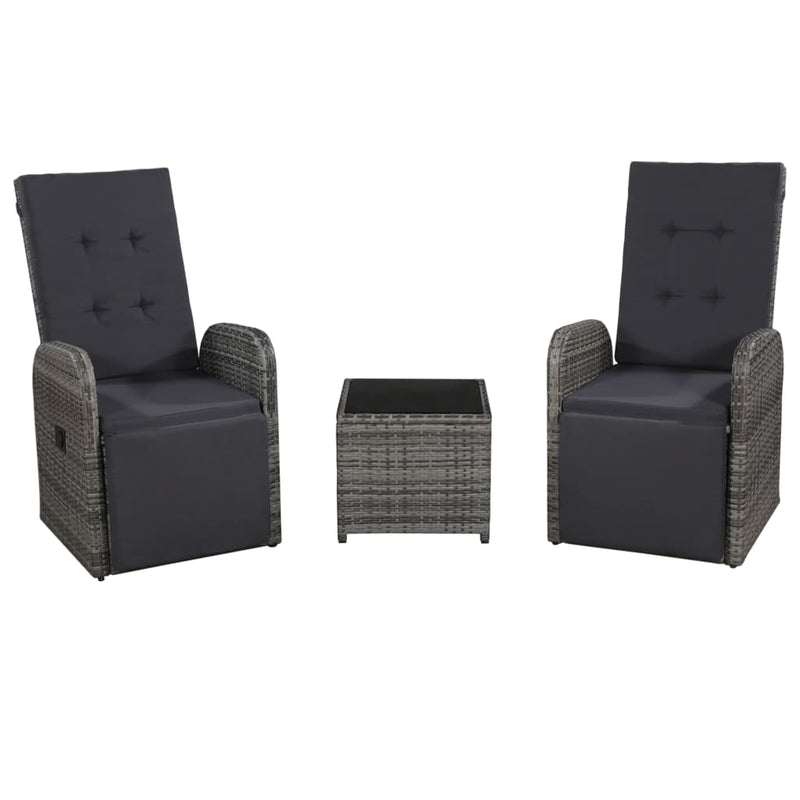 3-delige Bistroset met kussens poly rattan grijs MeubelReus