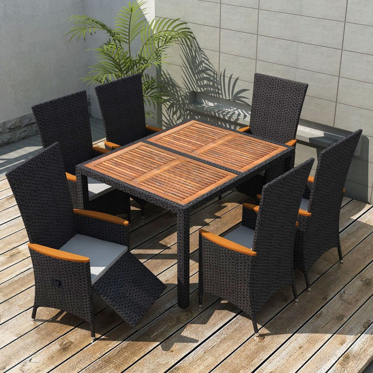 7-delige Tuinset poly rattan acaciahout zwart MeubelReus