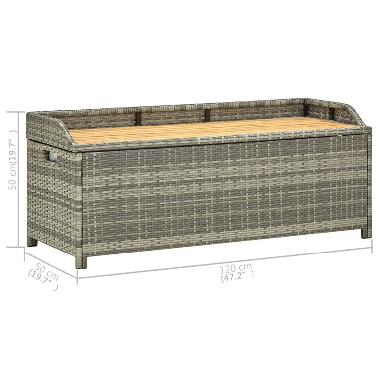 Tuinopbergbank 120 cm poly rattan grijs MeubelReus