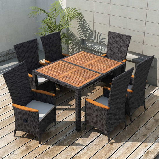 7-delige Tuinset poly rattan acaciahout zwart MeubelReus