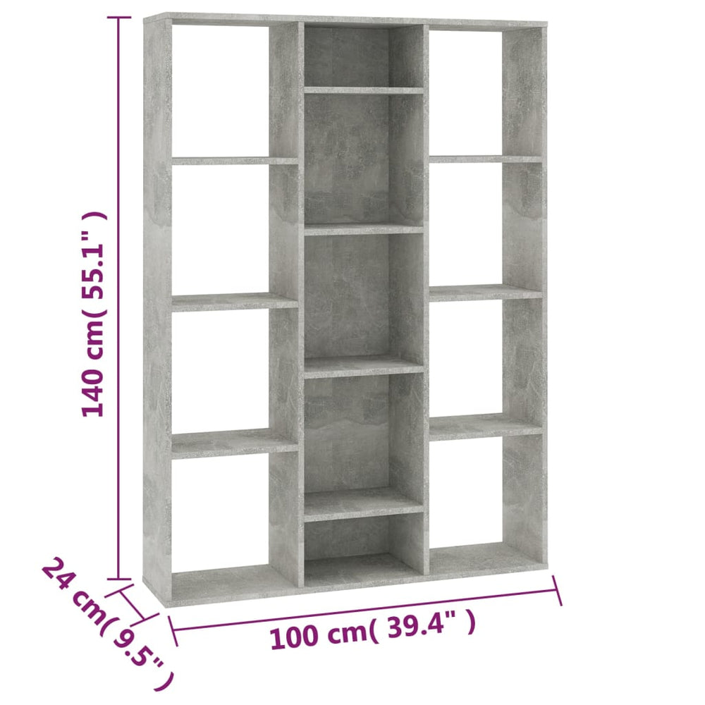 Kamerscherm/boekenkast 100x24x140 cm bewerkt hout betongrijs MeubelReus