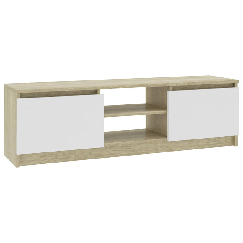 Tv-meubel 120x30x35,5cm bewerkt hout wit en sonoma eikenkleurig