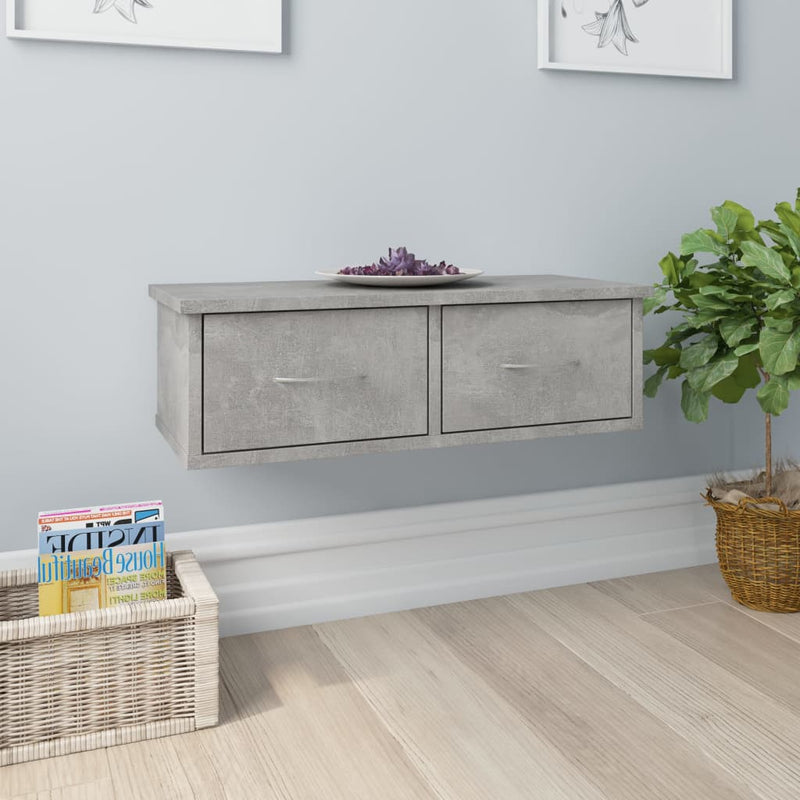 Wandschap met lades 60x26x18,5 cm bewerkt hout betongrijs MeubelReus