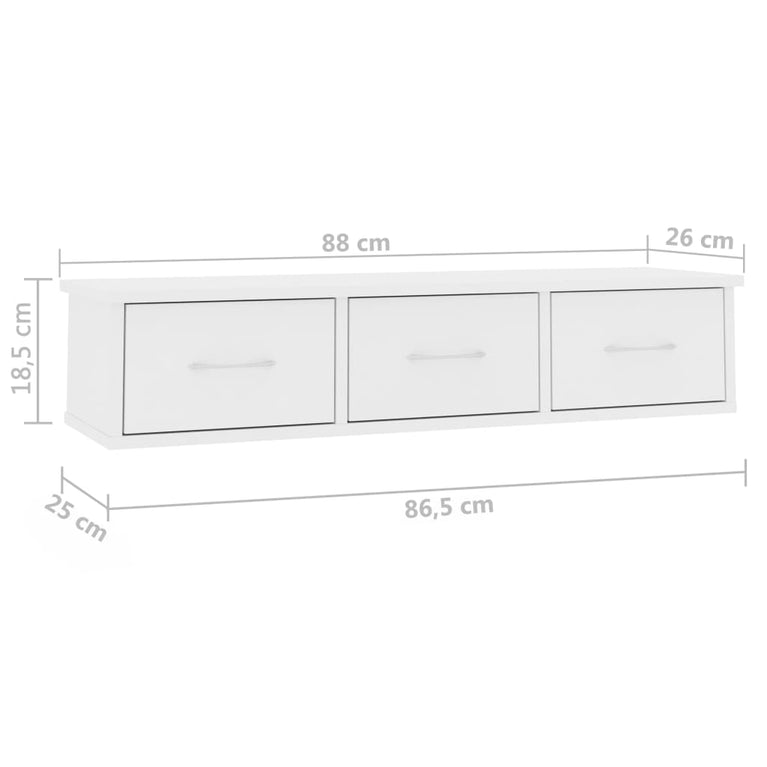 Wandschap met lades 88x26x18,5 cm spaanplaat wit MeubelReus