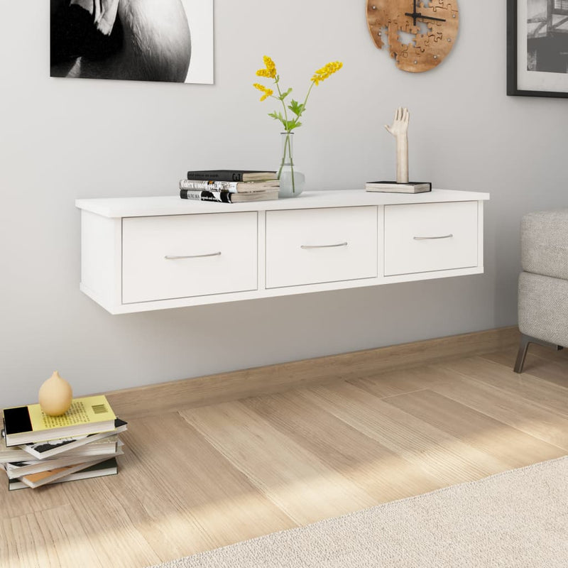 Wandschap met lades 88x26x18,5 cm spaanplaat wit MeubelReus