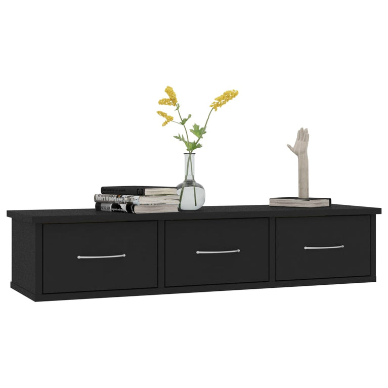 Wandschap met lades 88x26x18,5 cm spaanplaat zwart