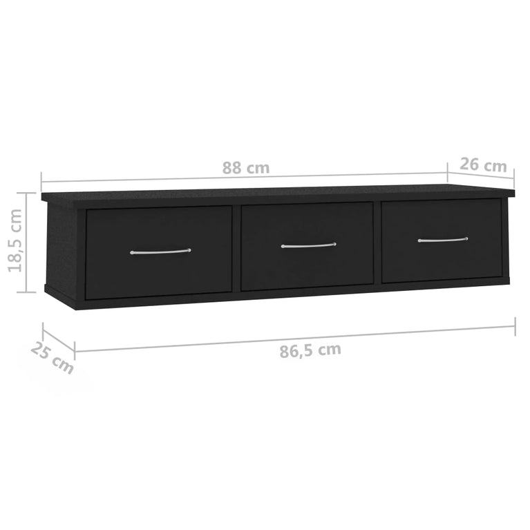Wandschap met lades 88x26x18,5 cm spaanplaat zwart