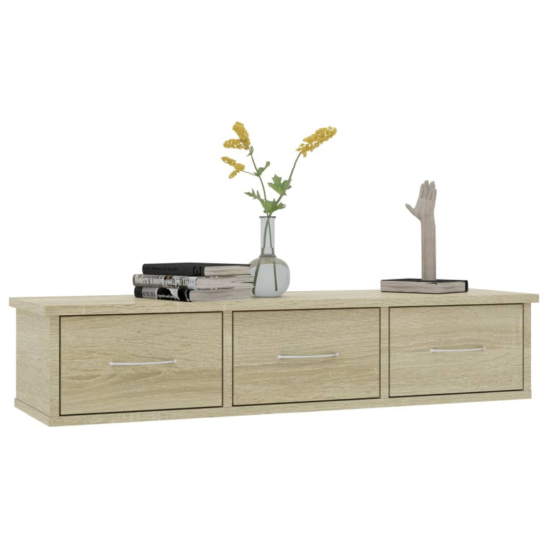 Wandschap met lades 88x26x18,5 cm spaanplaat sonoma eikenkleurig