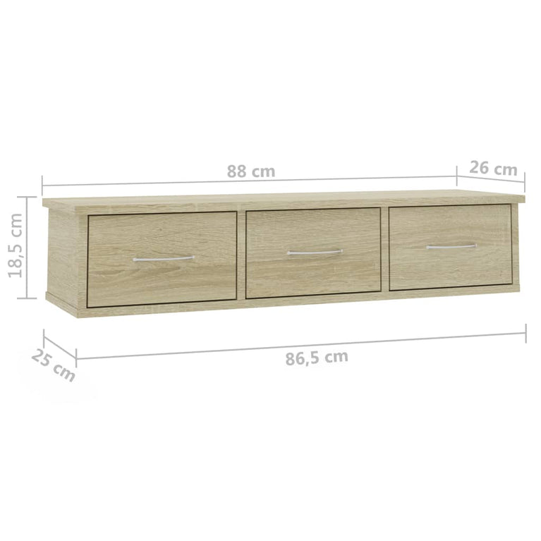 Wandschap met lades 88x26x18,5 cm spaanplaat sonoma eikenkleurig