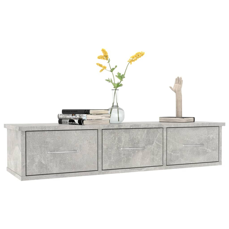 Wandschap met lades 88x26x18,5 cm spaanplaat betongrijs MeubelReus