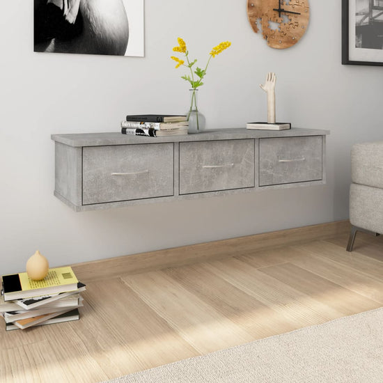 Wandschap met lades 88x26x18,5 cm spaanplaat betongrijs MeubelReus
