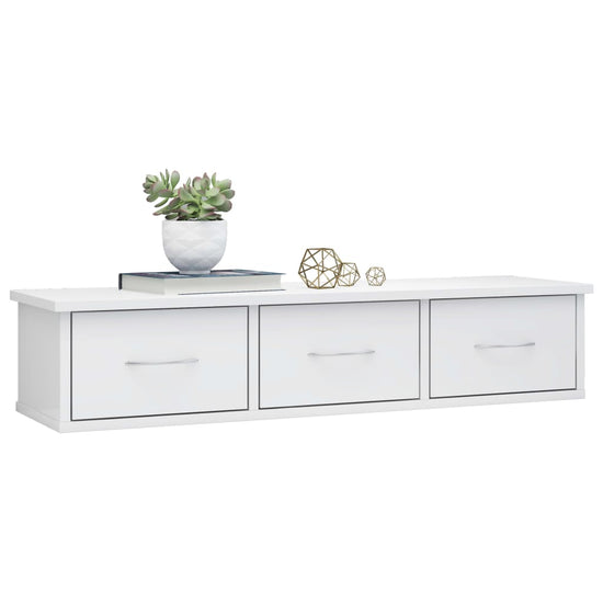 Wandschap met lades 88x26x18,5 cm spaanplaat hoogglans wit MeubelReus